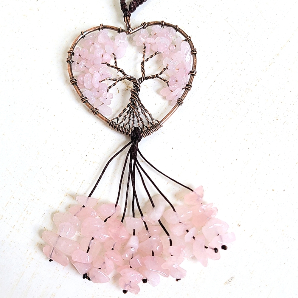 Rose Quartz Tree of Life Heart Purse Charm NWT